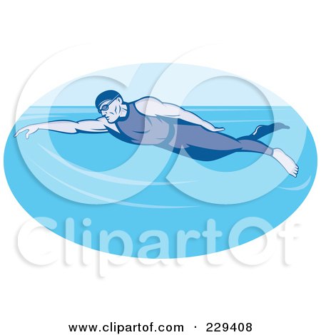 Royalty-Free (RF) Clipart Illustration of a Retro Man Swimming Logo by patrimonio