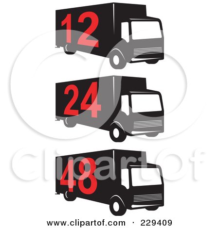 Royalty-Free (RF) Clipart Illustration of a Digital Collage Of Numbered Delivery Trucks by patrimonio