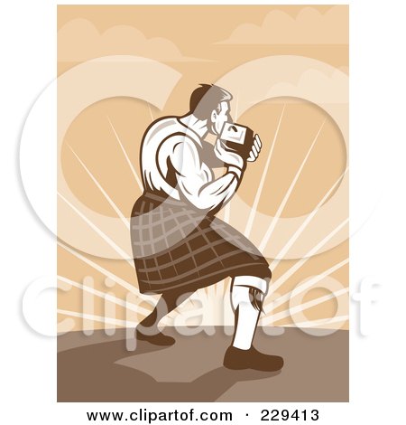 Royalty-Free (RF) Clipart Illustration of a Retro Scotsman Athlete Throwing by patrimonio