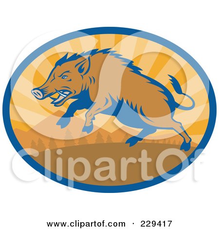 Royalty-Free (RF) Clipart Illustration of a Retro Razorback Boar Running Logo by patrimonio