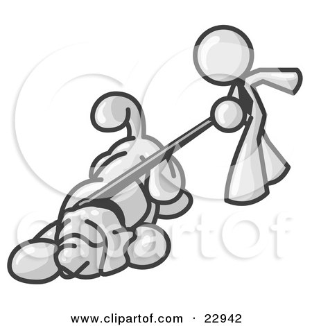 Clipart Illustration of a White Man Walking a Dog That is Pulling on a Leash by Leo Blanchette