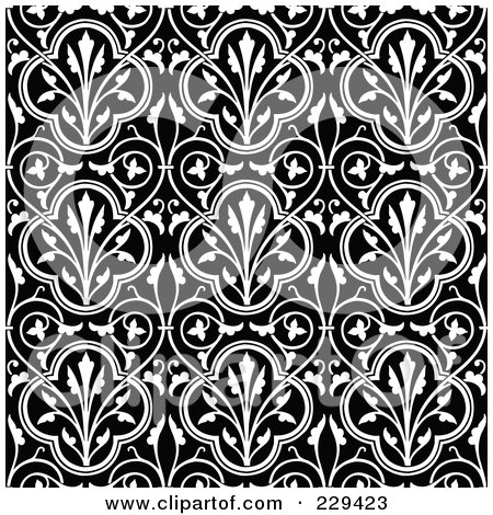 Royalty-Free (RF) Clipart Illustration of a Seamless Background Pattern Of Black And White Clovers by BestVector