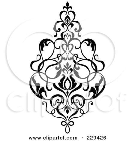 Royalty-Free (RF) Clipart Illustration of a Black And White Floral Bouquet Design - 1 by BestVector