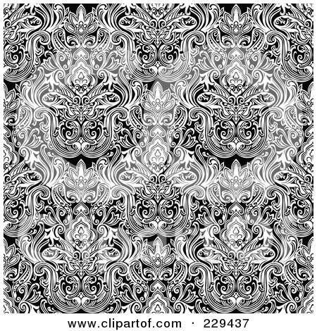 Royalty-Free (RF) Clipart Illustration of a Seamless Background Pattern Of Complex Black And White Damask by BestVector