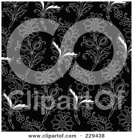 Royalty-Free (RF) Clipart Illustration of a Seamless Background Pattern Of Black And White Floral by BestVector