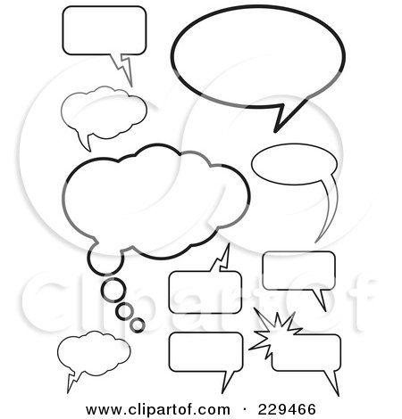 Royalty-Free (RF) Clipart Illustration of a Digital Collage Of Black And White Speech, Thought And Chat Balloons by BestVector