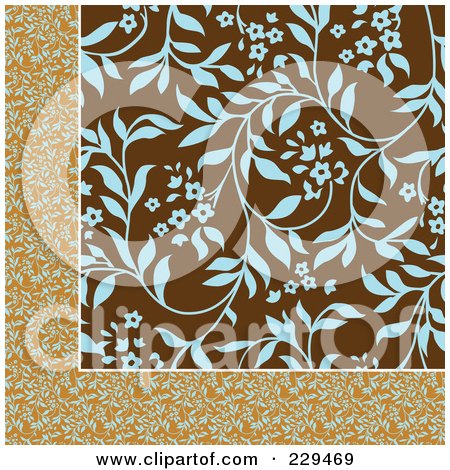 Royalty-Free (RF) Clipart Illustration of a Seamless Background Pattern Of Blue Ivy On Brown With A Border by BestVector