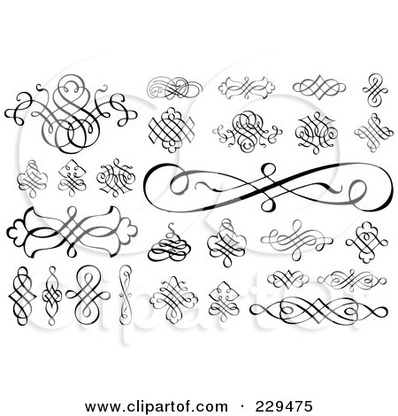 Royalty-Free (RF) Clipart Illustration of a Digital Collage Of Black Swirls by BestVector
