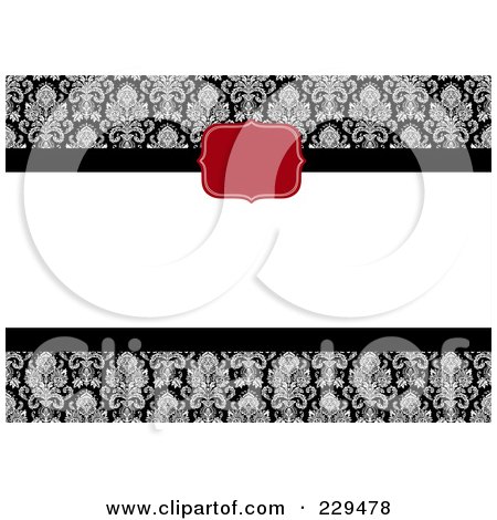 Royalty-Free (RF) Clipart Illustration of a Red Design Over Copyspace And Damask On An Invitation Background by BestVector