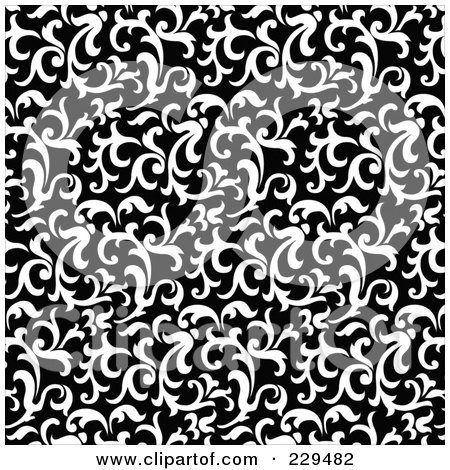 Royalty-Free (RF) Clipart Illustration of a Seamless Background Pattern Of Black And White Paisley by BestVector