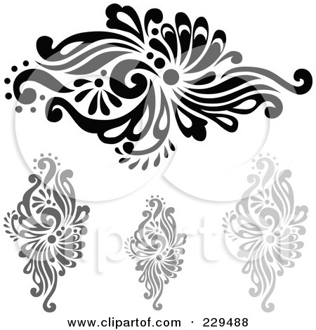 Royalty-Free (RF) Clipart Illustration of a Digital Collage Of Gray And Black Swirl Designs by BestVector