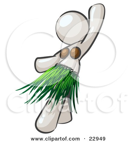 Clipart Illustration of a White Hula Dancer Woman In A Grass Skirt And Coconut Shells, Performing At A Luau by Leo Blanchette
