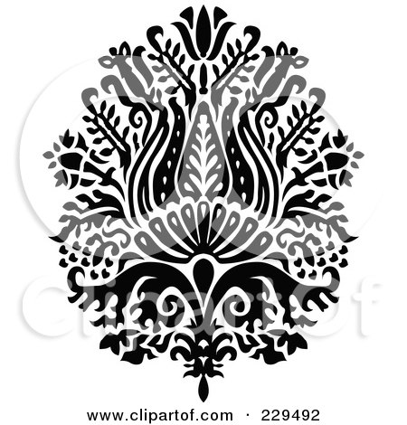 Royalty-Free (RF) Clipart Illustration of a Black And White Floral Bouquet Design - 8 by BestVector