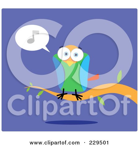 Royalty-Free (RF) Clipart Illustration of a Colorful Parrot Perched On A Branch And Singing by Qiun