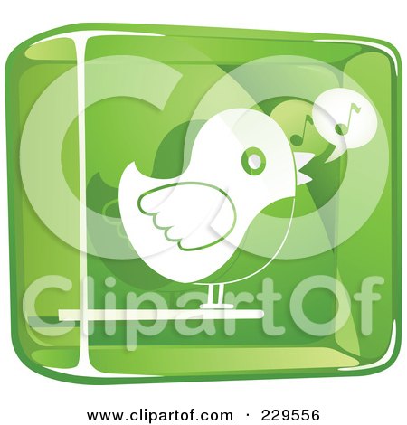 Royalty-Free (RF) Clipart Illustration of a Green And White Glass Singing Bird Icon by Qiun