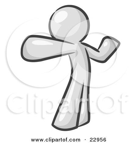 Clipart Illustration of a White Man Stretching His Arms And Back Or Punching The Air by Leo Blanchette