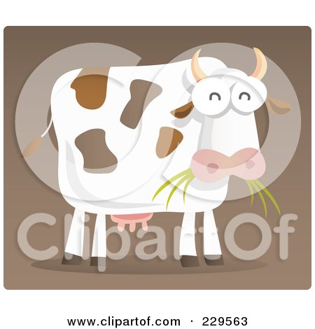 Royalty-Free (RF) Clipart Illustration of a Dairy Cow Eating Grass On Brown by Qiun