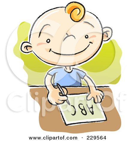 Royalty-Free (RF) Clipart Illustration of a School Boy Practicing The Alphabet by Qiun