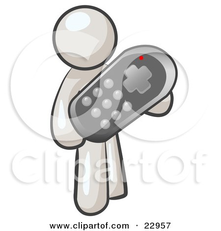 Clipart Illustration of a White Man Holding A Remote Control To A Television by Leo Blanchette