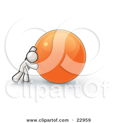 Clipart Illustration of a Strong White Business Man Pushing an Orange Sphere  by Leo Blanchette