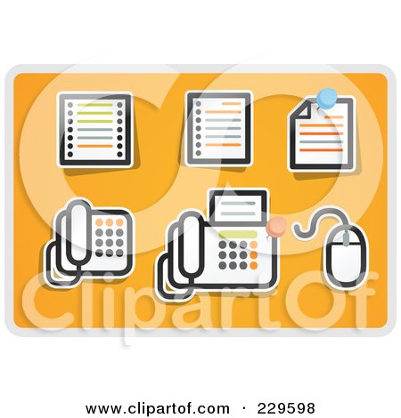 Royalty-Free (RF) Clipart Illustration of a Digital Collage Of Office Icons On Orange by Qiun
