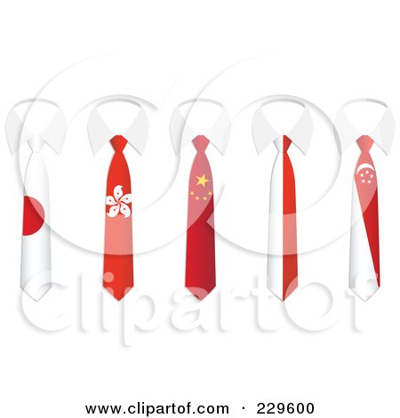 Royalty-Free (RF) Clipart Illustration of a Digital Collage Of Japan, Hong Kong, China, Poland And Singapore Flag Business Ties And White Collars by Qiun