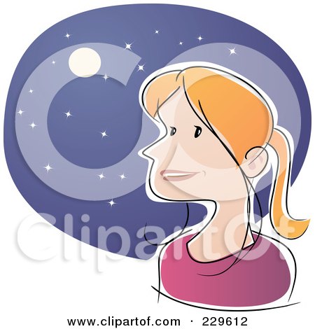 Royalty-Free (RF) Clipart Illustration of a Sketched Woman Looking At The Moon by Qiun