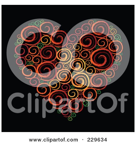 Royalty-Free (RF) Clipart Illustration of a Sketched Swirl Heart On Black by Qiun