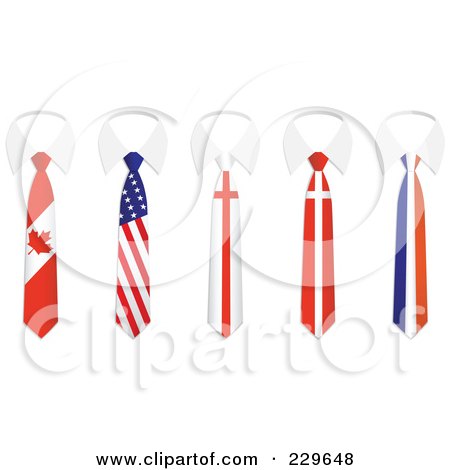 Royalty-Free (RF) Clipart Illustration of a Digital Collage Of Canadian, American, England, Denmark And Holland Flag Business Ties And White Collars by Qiun