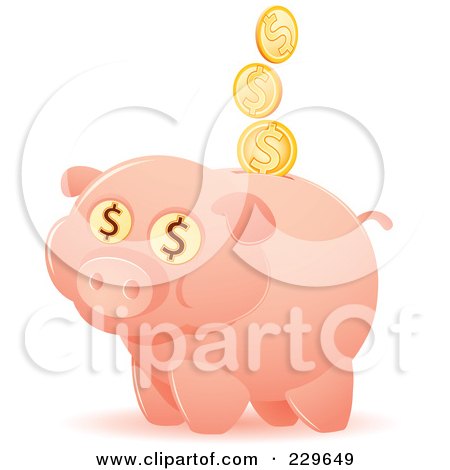 Royalty-Free (RF) Clipart Illustration of a Happy Piggy Bank With Coins And Dollar Eyes by Qiun