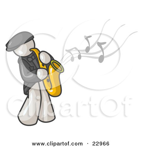 Clipart Illustration of a Musical White Man Playing Jazz With a Saxophone by Leo Blanchette