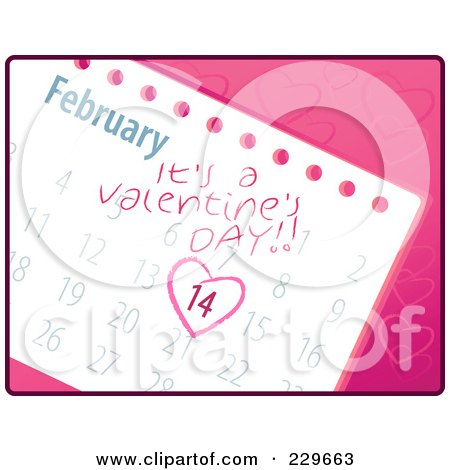 Royalty-Free (RF) Clipart Illustration of a February Valentine's Day Calendar On Pink by Qiun