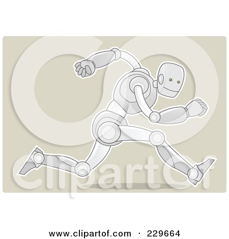 Royalty-Free (RF) Clipart Illustration of a Metal Robot Sprinting On Beige by Qiun