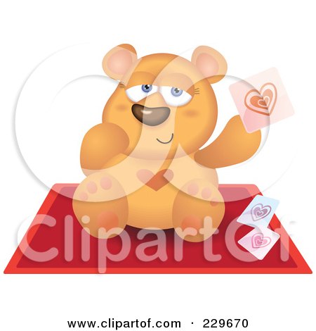 Royalty-Free (RF) Clipart Illustration of a Teddy Bear Holding Up A Heart Card by Qiun