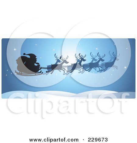 Royalty-Free (RF) Clipart Illustration of a Blue Christmas Reindeer And Santa Sleigh Border by Qiun