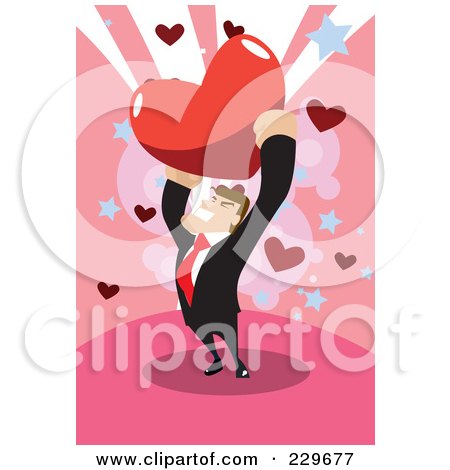 Royalty-Free (RF) Clipart Illustration of a Businessman Holding Up A Heart On Pink by mayawizard101