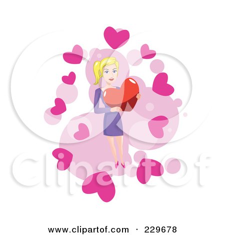Royalty-Free (RF) Clipart Illustration of a Woman Holding A Heart Over Pink And White - 1 by mayawizard101