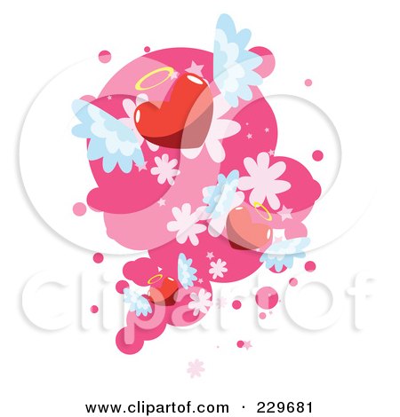 Royalty-Free (RF) Clipart Illustration of Winged Angel Hearts Over Pink And White - 1 by mayawizard101