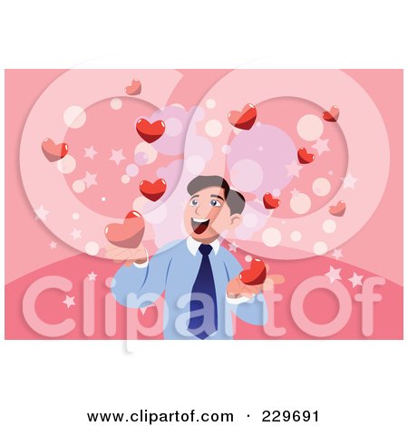 Royalty-Free (RF) Clipart Illustration of a Businessman Surrounded By Hearts On Pink by mayawizard101