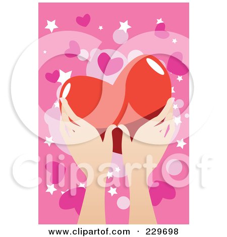 Royalty-Free (RF) Clipart Illustration of Hands Holding A Big Heart Over A Pink Background by mayawizard101