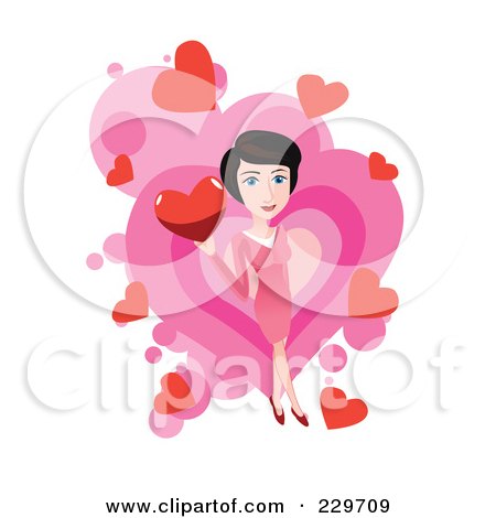 Royalty-Free (RF) Clip Art Illustration of a Woman Holding A Heart Over Pink And White - 2 by mayawizard101