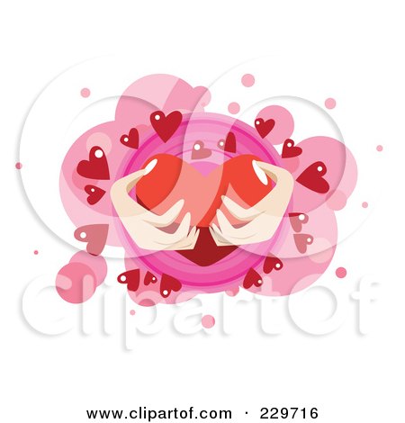Royalty-Free (RF) Clipart Illustration of a Woman's Hands Holding A Big Red Heart, Over Pink And White - 1 by mayawizard101