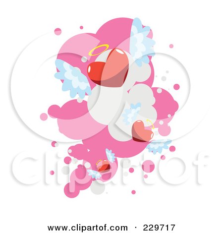 Royalty-Free (RF) Clipart Illustration of Winged Angel Hearts Over Pink And White - 2 by mayawizard101