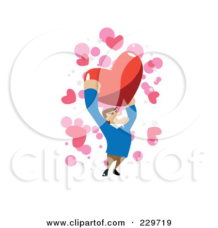 Royalty-Free (RF) Clipart Illustration of a Strong Man Holding Up A Red Heart Over Pink And White by mayawizard101
