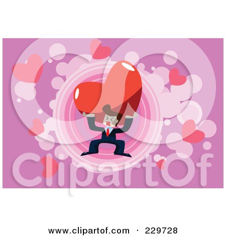 Royalty-Free (RF) Clipart Illustration of a Businessman Holding A Read Heart Over Pink by mayawizard101