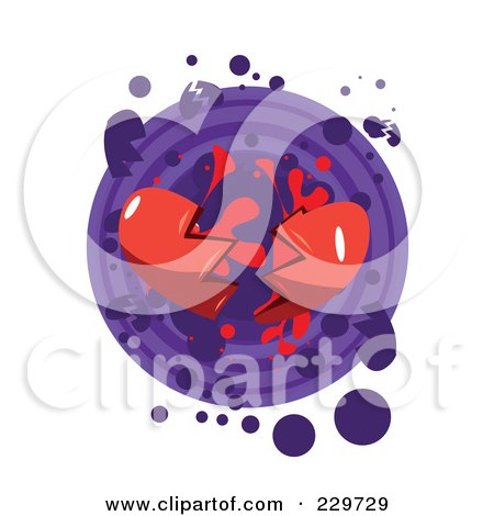 Royalty-Free (RF) Clipart Illustration of a Broken Bleeding Heart Over Purple And White by mayawizard101