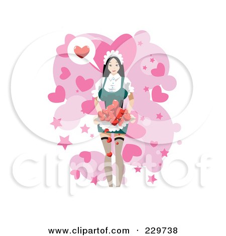 Royalty-Free (RF) Clipart Illustration of a Woman Serving Hearts Over Pink And White by mayawizard101