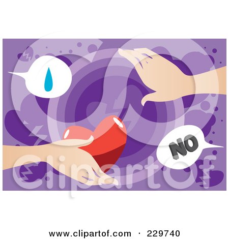 Royalty-Free (RF) Clipart Illustration of a Hand Refusing To Accept Love From Another, Over Purple by mayawizard101