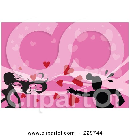 Royalty-Free (RF) Clipart Illustration of a Silhouetted Man Lusting After A Woman, Over Pink by mayawizard101