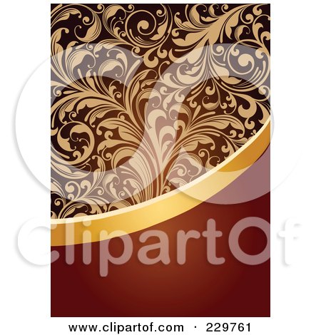 Royalty-Free (RF) Clipart Illustration of a Gold And Red Ornate Floral Leaf Background With Copyspace by OnFocusMedia